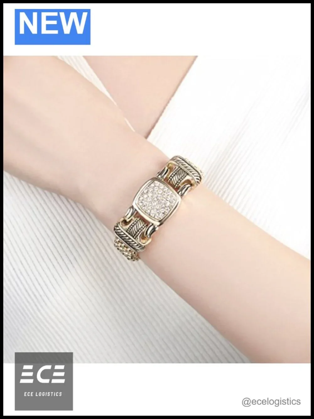 Pave Crystal Bracelet Necklace Set Cable Chain Magnetic Clasp